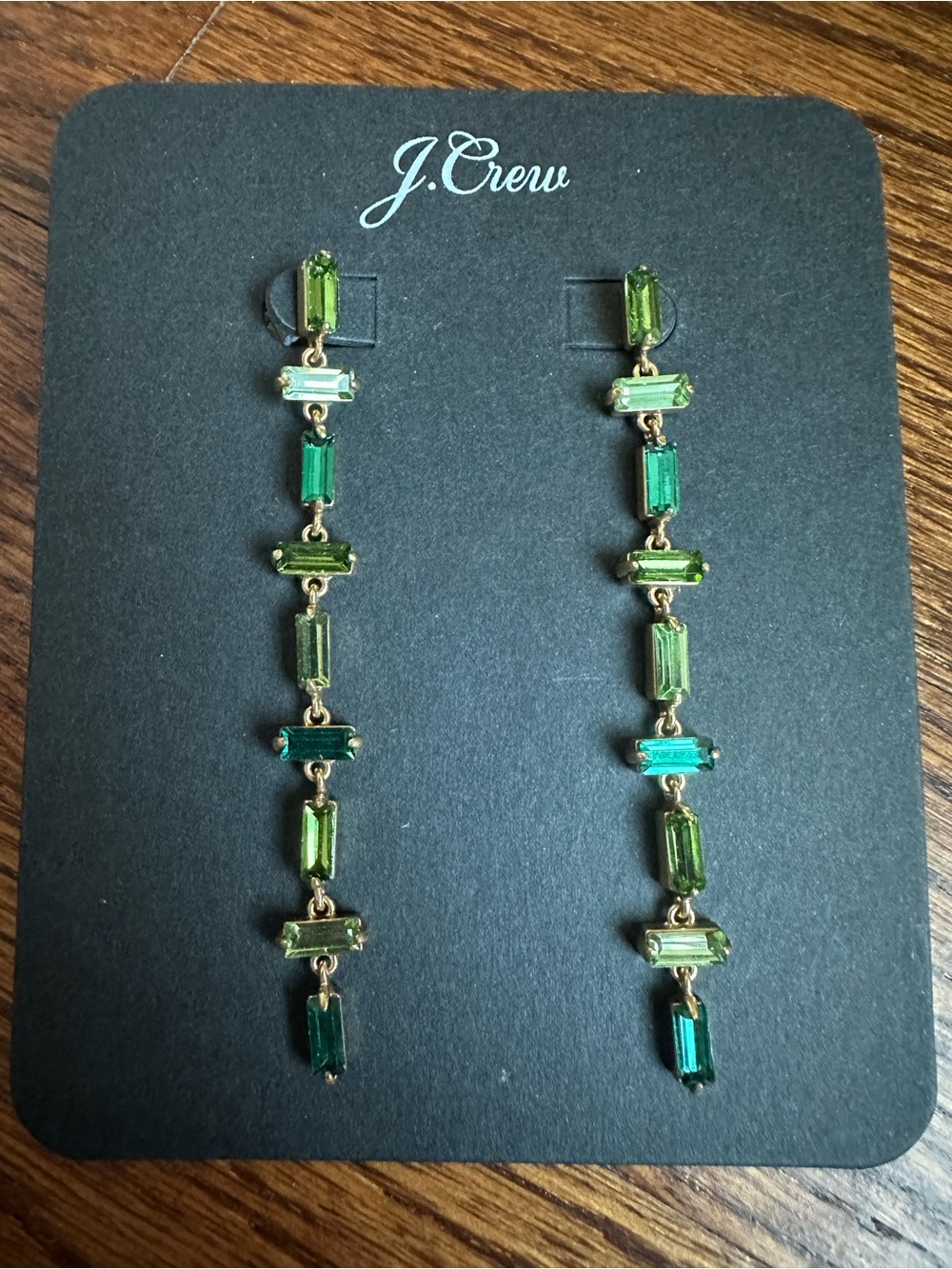 J. Crew vintage Multi-Green Baguette Link Drop Earrings